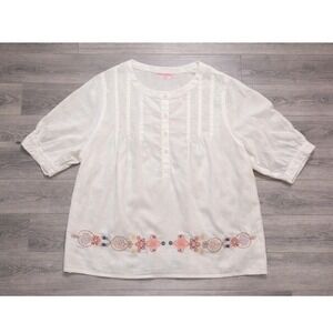 Lily Stanhope 100% Linen White Embroidered Henley Tunic Blouse Women's Sz 2X